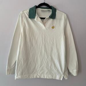Masters Collection White Green Long Sleeve Polo Shirt Cotton Women's size Large